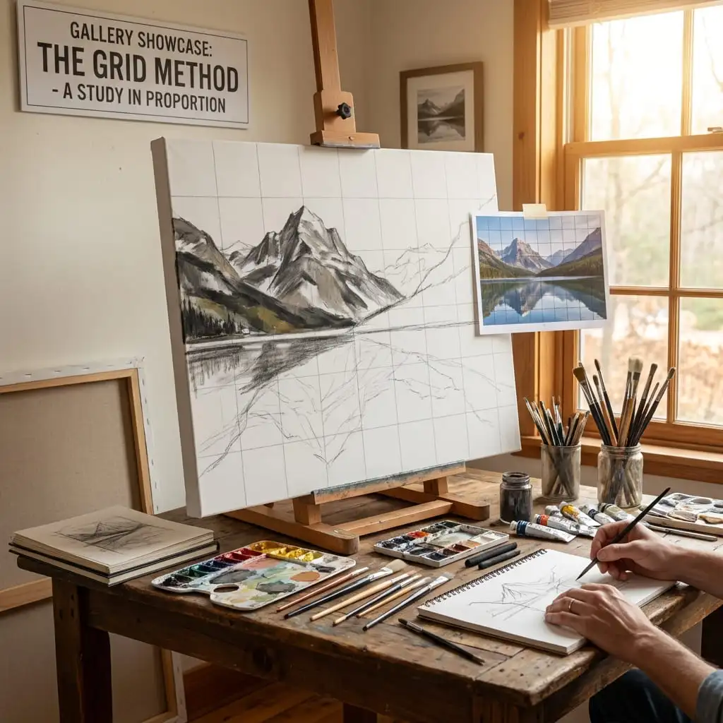 Landscape Art - Grid Drawing Example