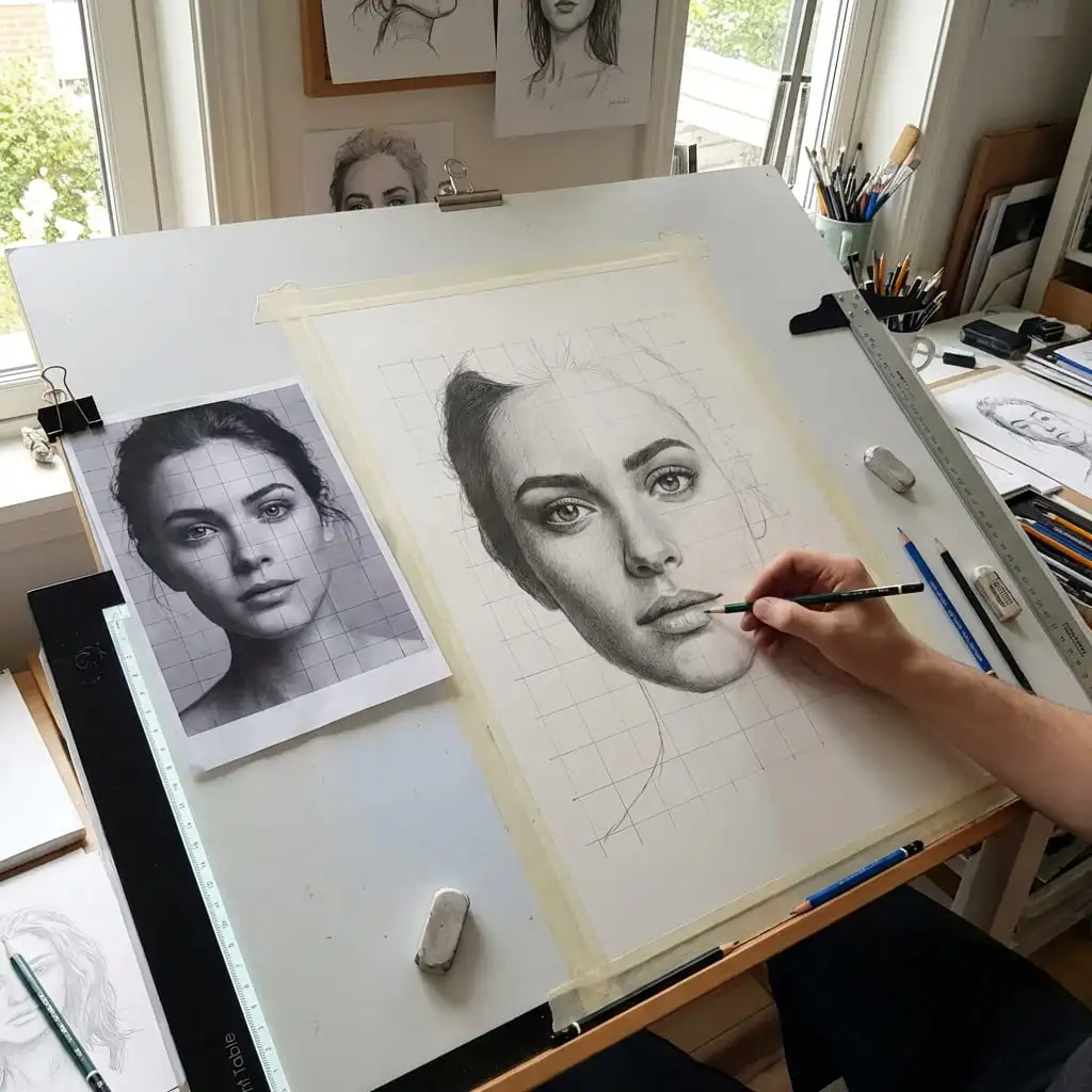 Portrait Drawing - Grid Drawing Example