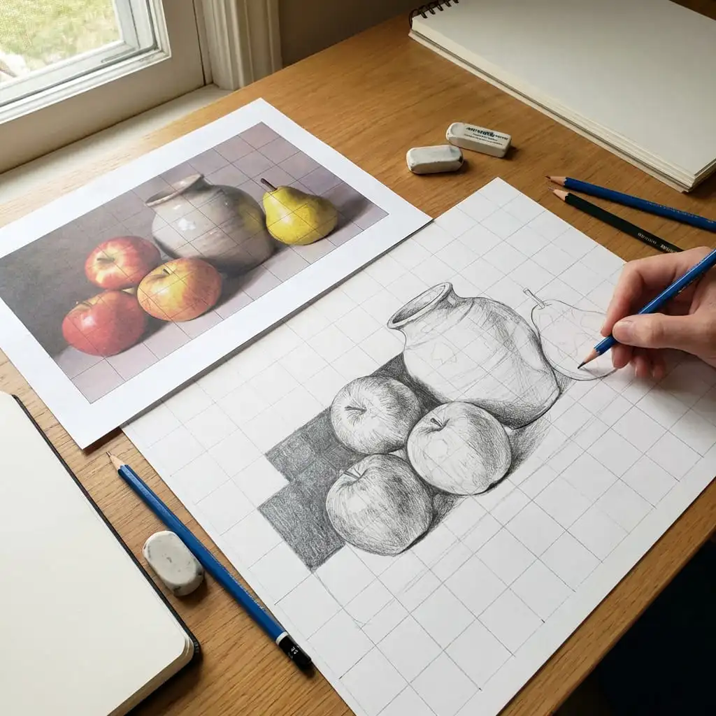 Still Life - Grid Drawing Example